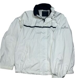 Vintage Nautica Windbreaker Jacket L Gorpcore‎ Full Zip Hooded White Outdoor